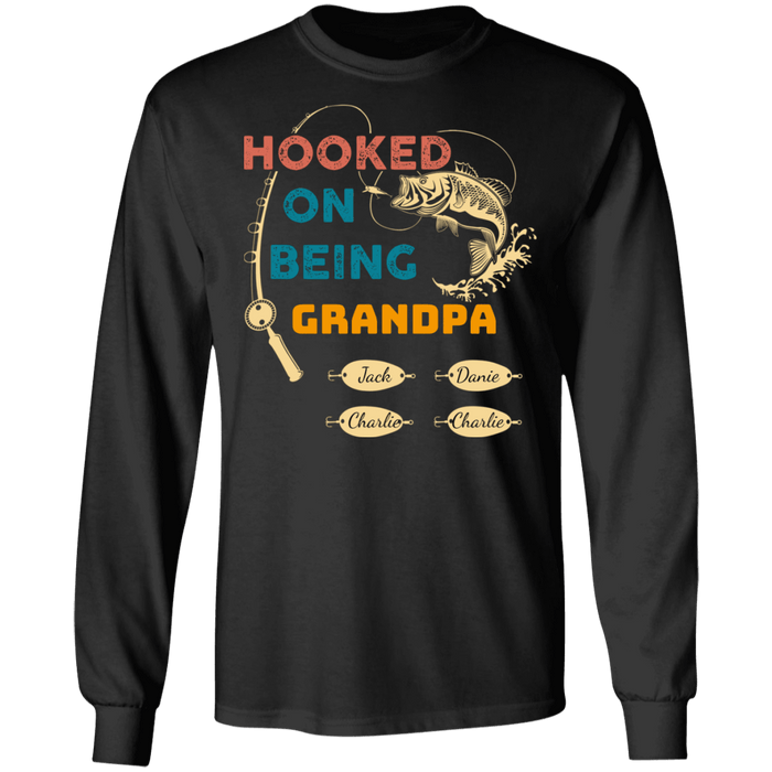 CustomCat Gosszy - Personalized Fishing hooked 4 Apparel G240 LS Ultra Cotton T-Shirt / Black / S