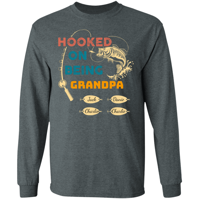 CustomCat Gosszy - Personalized Fishing hooked 4 Apparel G240 LS Ultra Cotton T-Shirt / Dark Heather / S