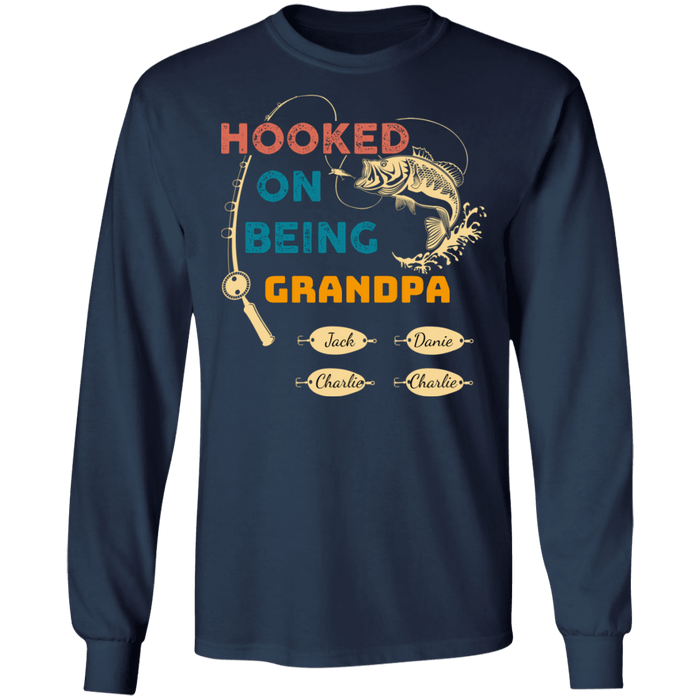 CustomCat Gosszy - Personalized Fishing hooked 4 Apparel G240 LS Ultra Cotton T-Shirt / Navy / S