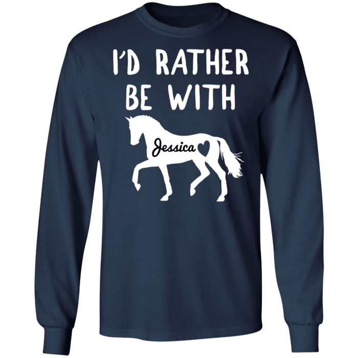 CustomCat Gosszy - Rather be with horse personalized - tshirt  G240 Gildan LS Ultra Cotton T-Shirt / Navy / S