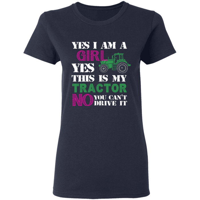 CustomCat Gosszy - Yes, i'm girl tractor, farmer - tshirt Apparel G500L Gildan Ladies' 5.3 oz. T-Shirt / Navy / S