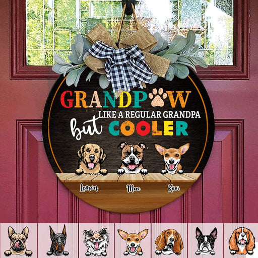 Gosszy GrandPaw Like a Regular Grandpa But Cooler Wood Door Sign, Dog Lover Gift Flower Door Sign 12 Inch