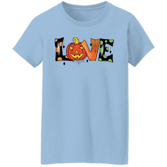 CustomCat Halloween Love Shirt, Funny Halloween Apparel G500L Ladies' 5.3 oz. T-Shirt / Light Blue / S