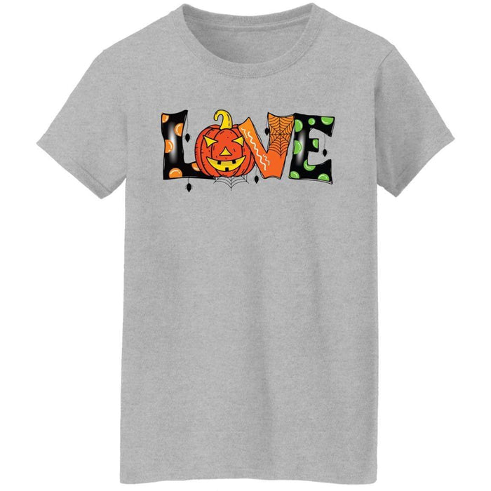 CustomCat Halloween Love Shirt, Funny Halloween Apparel G500L Ladies' 5.3 oz. T-Shirt / Sport Grey / S