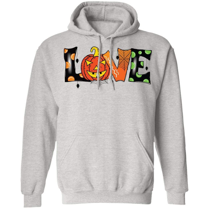 CustomCat Halloween Love Shirt, Funny Halloween Apparel Z66 Pullover Hoodie / Ash / S