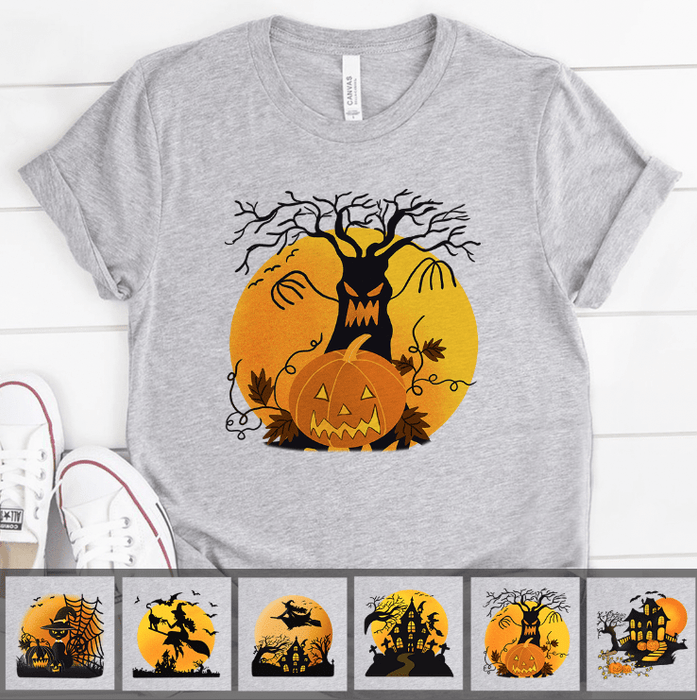 Gosszy Halloween Moon Silhouette, Cat Lover Gift, Halloween Gift, T-shirt/Hoodie Tshirt Basic Tee / White / S