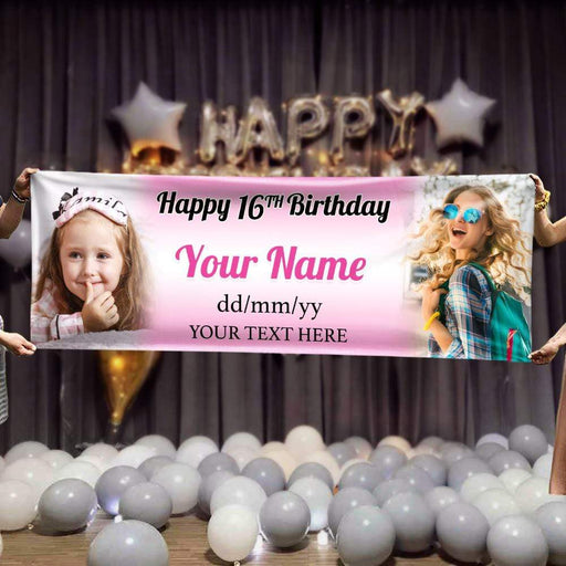 Gosszy Happy Birthday Banner With 2 Photos Children Baby, Birthday Decoration Banner