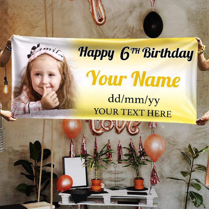 Gosszy Happy Birthday Banner With 2 Photos Children Baby, Birthday Decoration Banner 39x18 inch