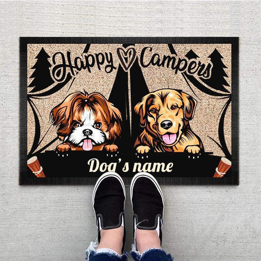 Gosszy Happy Camper Dog Doormat, Dog Lover Gift, Camping Gift Doormat 15" x 24" / Top: Non-Woven Fabric