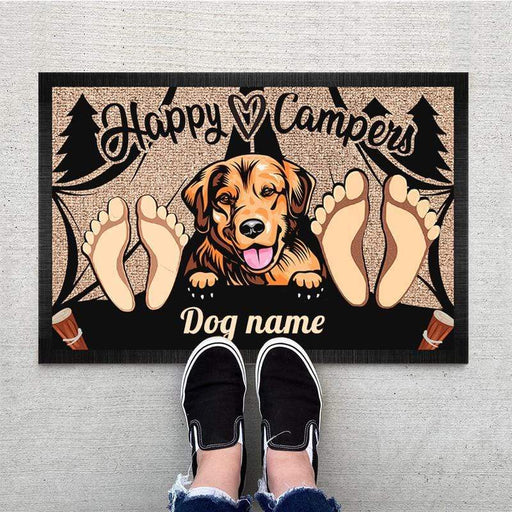 Gosszy Happy Camper Doormat, Dog Lover Gift, Camping Gift, Pawprints Doormat Doormat 15x24in-40x60cm