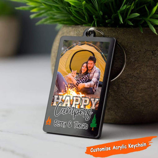 Gosszy Happy Camper Vintage Camping, Upload Photo Acrylic Keychain, Camping Gift Rectangle Keychain Acrylic