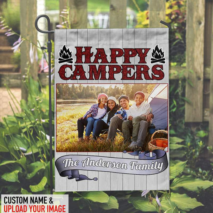 Gosszy Happy Campers Garden Flag Upload Image, Gift For Camper Garden Flag Without flagpole