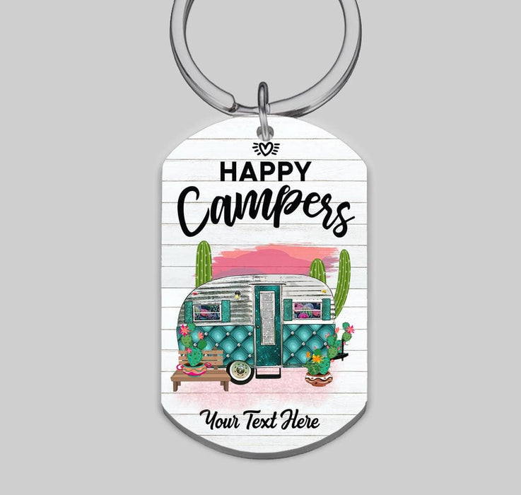 Gosszy Happy Campers Metal Keyring, RV Camping Motorhome, Camping Gift Keyring 48mm x 30mm / Coloful