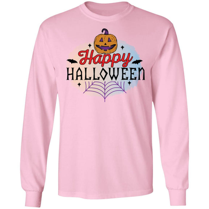 CustomCat Happy Halloween Pumpkin Shirts, Funny Halloween Gift Apparel G240 LS Ultra Cotton T-Shirt / Light Pink / S