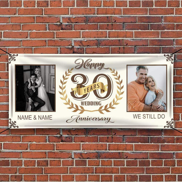 Gosszy Happy Wedding Anniversary Golden Banner, Happy 30th, 50th, 60th, Gift for Parents Banner 39x18 inch