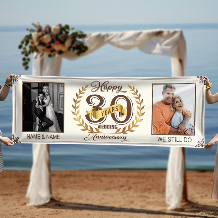 Gosszy Happy Wedding Anniversary Golden Banner, Happy 30th, 50th, 60th, Gift for Parents Banner 60 x 20 inch