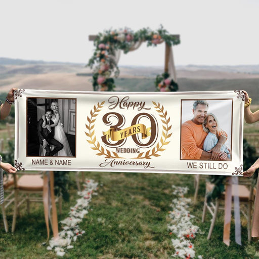 Gosszy Happy Wedding Anniversary Golden Banner, Happy 30th, 50th, 60th, Gift for Parents Banner 72 x 24 inch