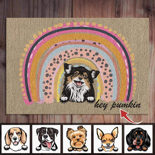 Gosszy Hey Pumbkin Upload Photo Dog Doormat, Autumn Mat, Gift For Fall Lover, Dog Lover Gift Doormat 15x24in-40x60cm