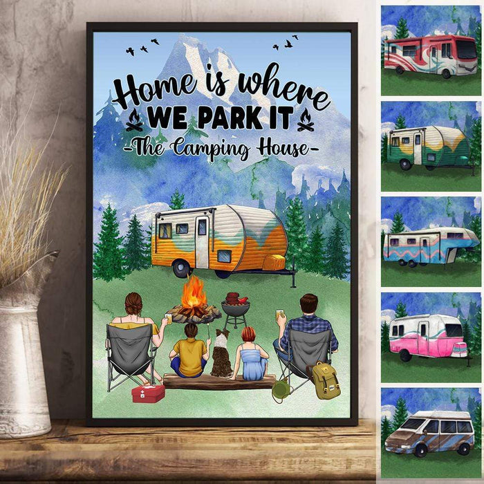 Gosszy Home Is Where We Park It Wall Art, Family Poster, Camping Gift, Dog Lovers Gift, Gift For Mom/Dad Poster 12" x 18"