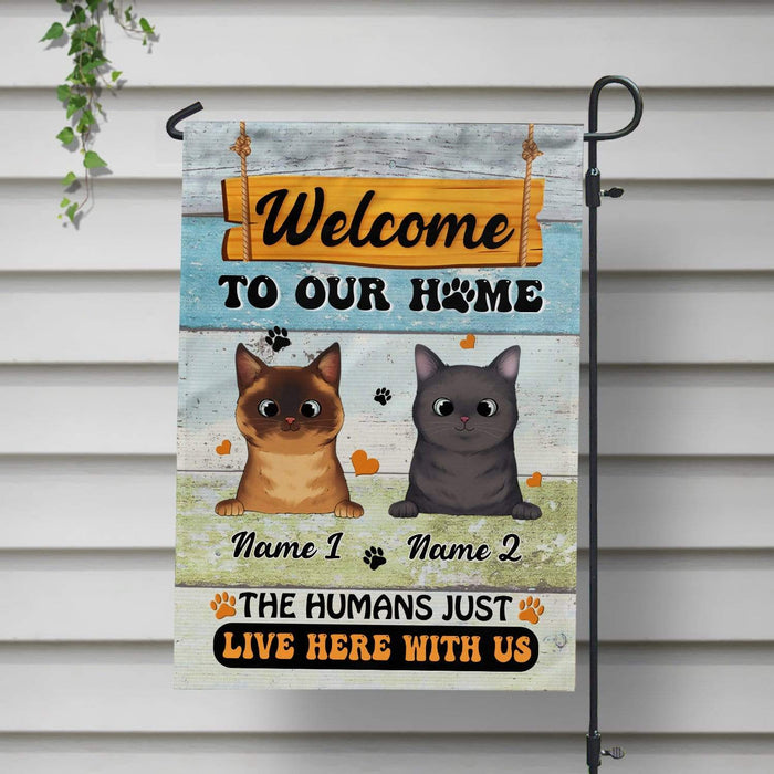 Gosszy Human Just Live Here With Us Flag, Cat Lover Gift, Holiday Garden Flags Garden Flag