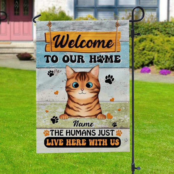 Gosszy Human Just Live Here With Us Flag, Cat Lover Gift, Holiday Garden Flags Garden Flag