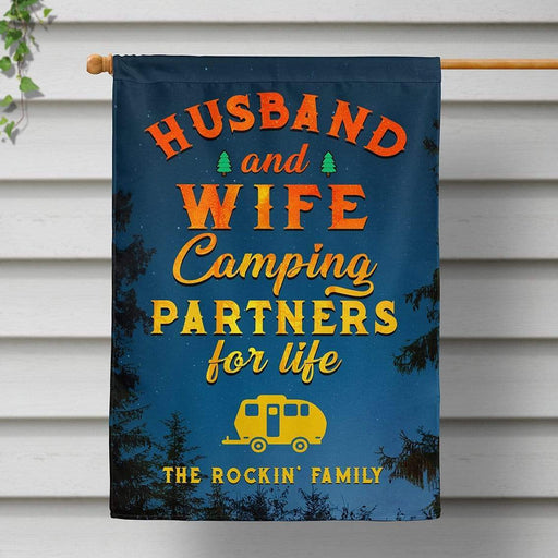 Gosszy Husband & Wife Camping Partner For Life Flag, Camping Gift Garden Flag WITHOUT POLE / 12 x 18 Inch / Polyester