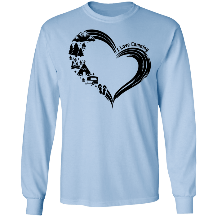 CustomCat I love Camping Apparel G240 LS Ultra Cotton T-Shirt / Light Blue / S