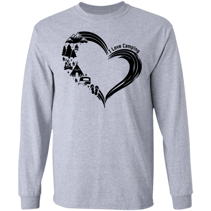 CustomCat I love Camping Apparel G240 LS Ultra Cotton T-Shirt / Sport Grey / S