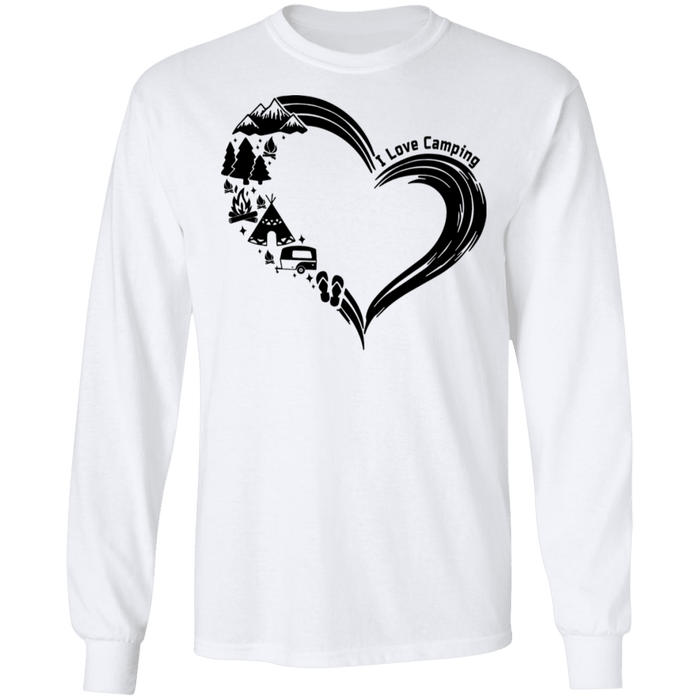 CustomCat I love Camping Apparel G240 LS Ultra Cotton T-Shirt / White / S