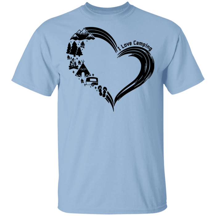 CustomCat I love Camping Apparel G500 5.3 oz. T-Shirt / Light Blue / S