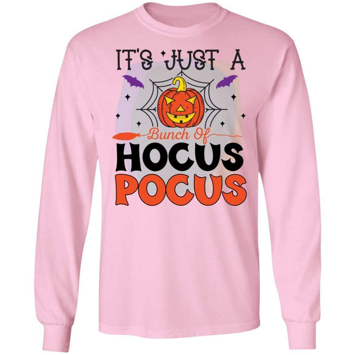 CustomCat It’s Just A Bunch Of Hocus Pocus T-Shirt, Halloween Gift Apparel G240 LS Ultra Cotton T-Shirt / Light Pink / S