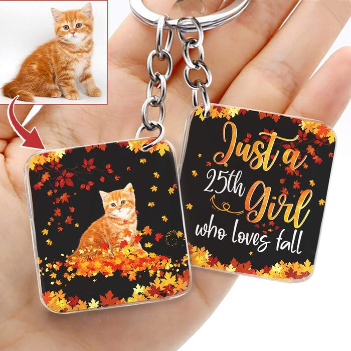 Gosszy Just A Girl Who Love Fall Keychain, Cat Lover Gift Keychain Acrylic 2"x2" / 1 Piece / Black