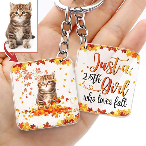 Gosszy Just A Girl Who Love Fall Keychain, Cat Lover Gift Keychain Acrylic 2"x2" / 1 Piece / White