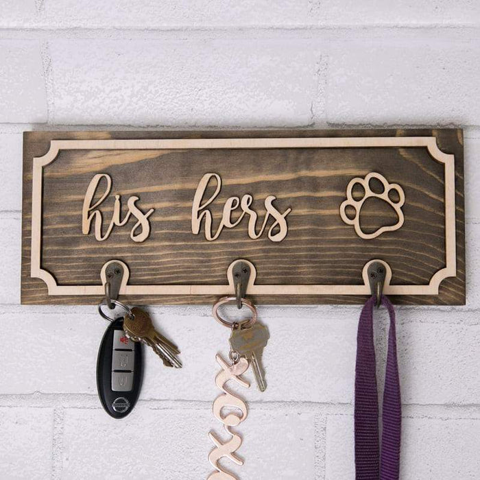 Gosszy Key and Leash Holder - Handmade His Hers / Hers Hers / His His / Mr Mrs / Ours / Paw Print Key Holder