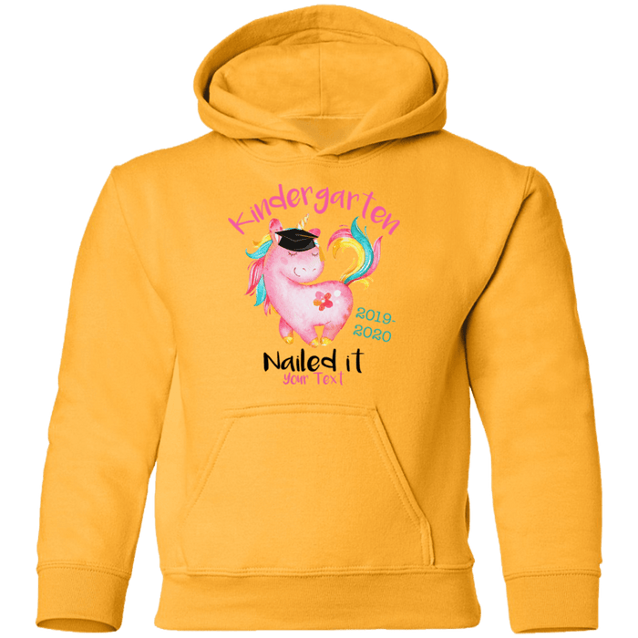 CustomCat Kindergarten Nailed it Tshirt, Graduation Day, Senior Gift Apparel G185B Youth Pullover Hoodie / Gold / YS