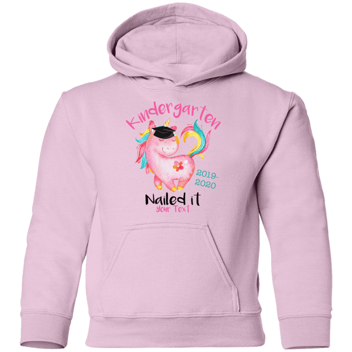 CustomCat Kindergarten Nailed it Tshirt, Graduation Day, Senior Gift Apparel G185B Youth Pullover Hoodie / Light Pink / YS