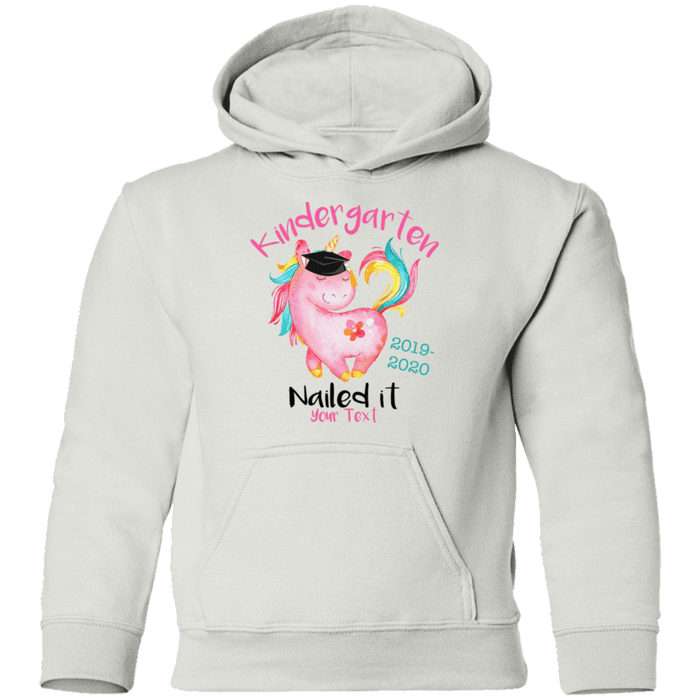 CustomCat Kindergarten Nailed it Tshirt, Graduation Day, Senior Gift Apparel G185B Youth Pullover Hoodie / White / YS