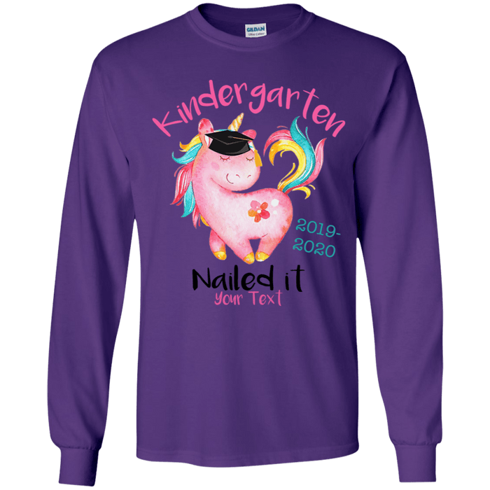 CustomCat Kindergarten Nailed it Tshirt, Graduation Day, Senior Gift Apparel G240B Youth LS T-Shirt / Purple / YS