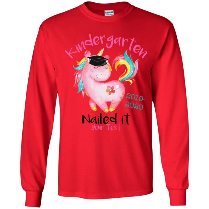 CustomCat Kindergarten Nailed it Tshirt, Graduation Day, Senior Gift Apparel G240B Youth LS T-Shirt / Red / YS