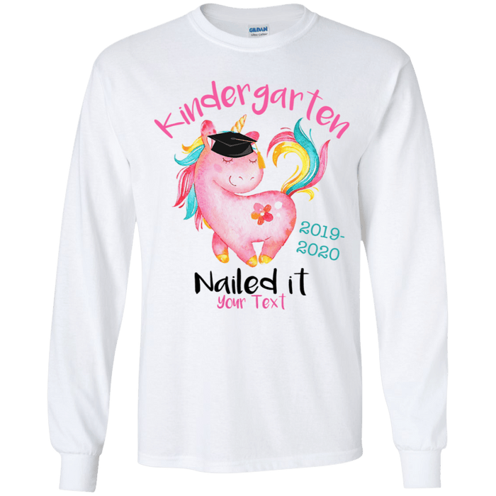 CustomCat Kindergarten Nailed it Tshirt, Graduation Day, Senior Gift Apparel G240B Youth LS T-Shirt / White / YS