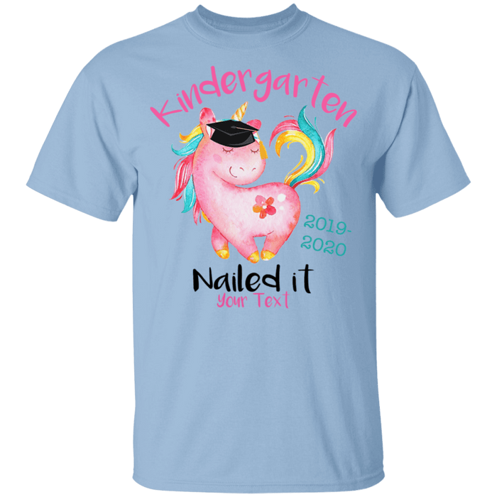 CustomCat Kindergarten Nailed it Tshirt, Graduation Day, Senior Gift Apparel G500B Youth 5.3 oz 100% Cotton T-Shirt / Light Blue / YXS