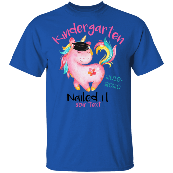 CustomCat Kindergarten Nailed it Tshirt, Graduation Day, Senior Gift Apparel G500B Youth 5.3 oz 100% Cotton T-Shirt / Royal / YXS