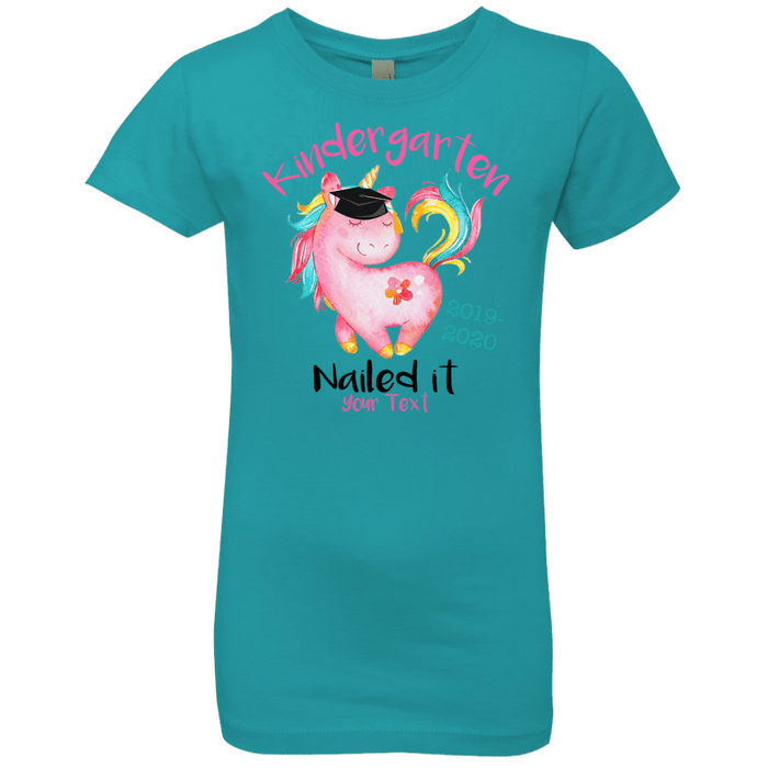 CustomCat Kindergarten Nailed it Tshirt, Graduation Day, Senior Gift Apparel NL3710 Girls' Princess T-Shirt / Tahiti Blue / YXS