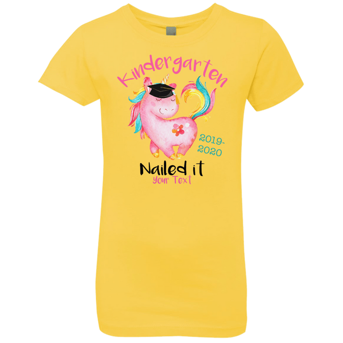 CustomCat Kindergarten Nailed it Tshirt, Graduation Day, Senior Gift Apparel NL3710 Girls' Princess T-Shirt / Vibrant Yellow / YXS