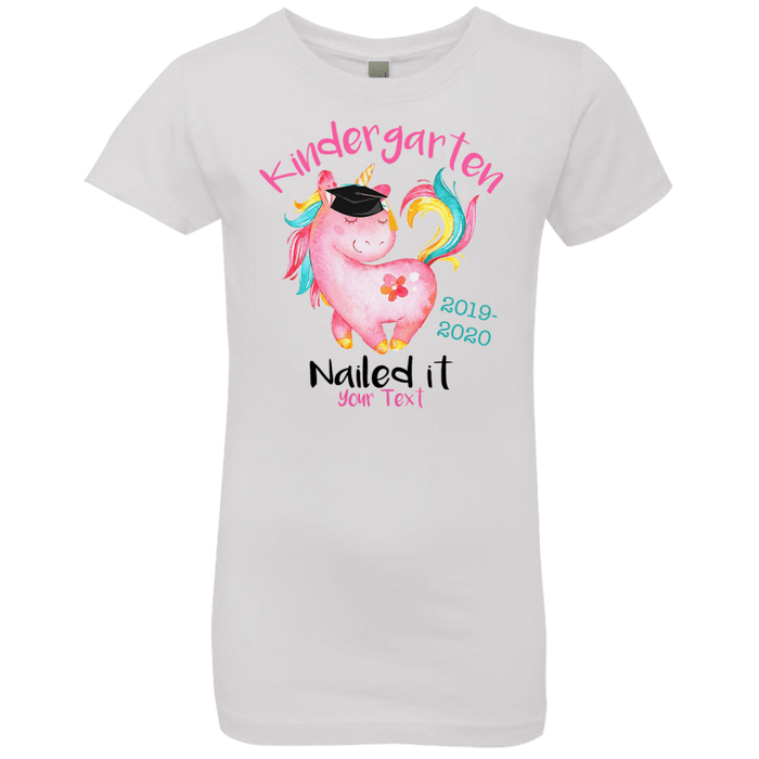 CustomCat Kindergarten Nailed it Tshirt, Graduation Day, Senior Gift Apparel NL3710 Girls' Princess T-Shirt / White / YXS