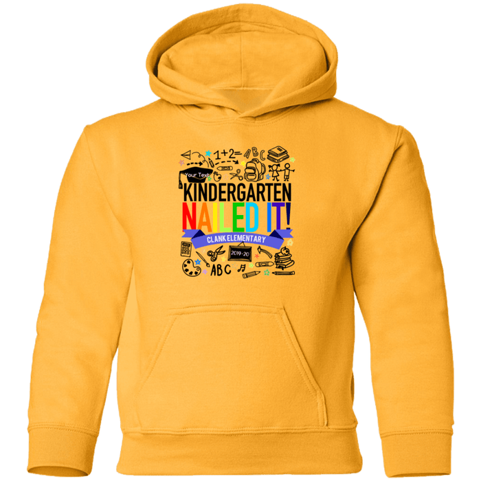 CustomCat Kindergarten Nailed it Ver 2 Tshirt, Graduation Day, Senior Gift Apparel G185B Youth Pullover Hoodie / Gold / YS