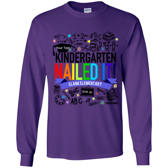 CustomCat Kindergarten Nailed it Ver 2 Tshirt, Graduation Day, Senior Gift Apparel G240B Youth LS T-Shirt / Purple / YS