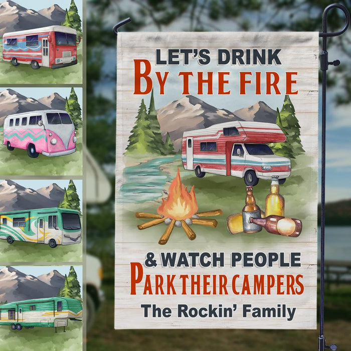 Gosszy Let's Drink By The Fire & Watch People Camping Flag, Camping Gift Garden Flag Without Pole / 12x18 Inch / Polyester