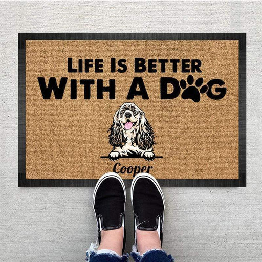 Gosszy Life Is Better With Dog Doormat, Dog Lover Gift, Non-slip Welcome Mats Doormat 15" x 24" / Top: Non-Woven Fabric