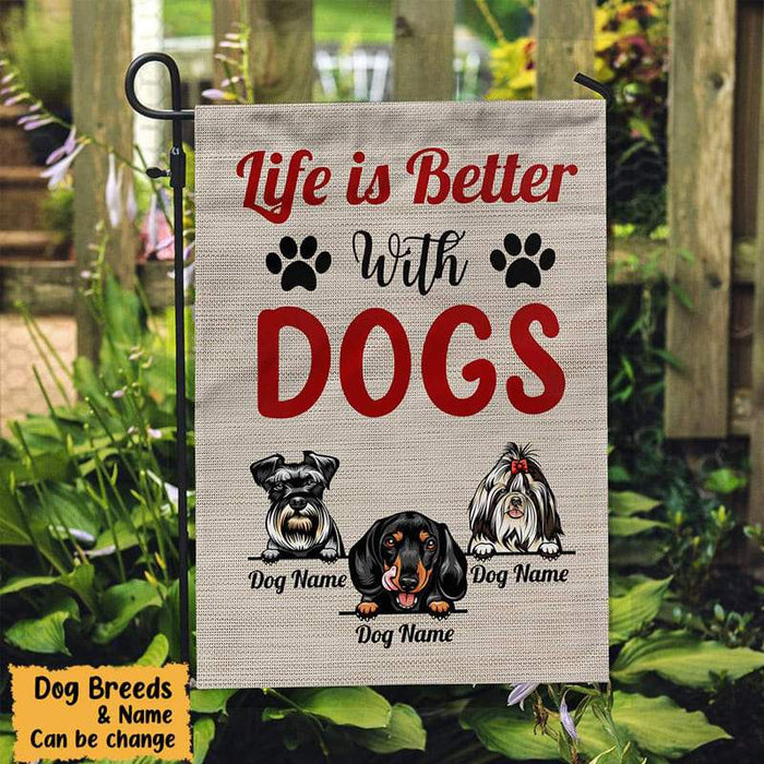 Gosszy Life Is Better With Dogs Garden Flag, Dog Lover Gift Garden Flag Without Flagpole / Polyester / 12" x 18"